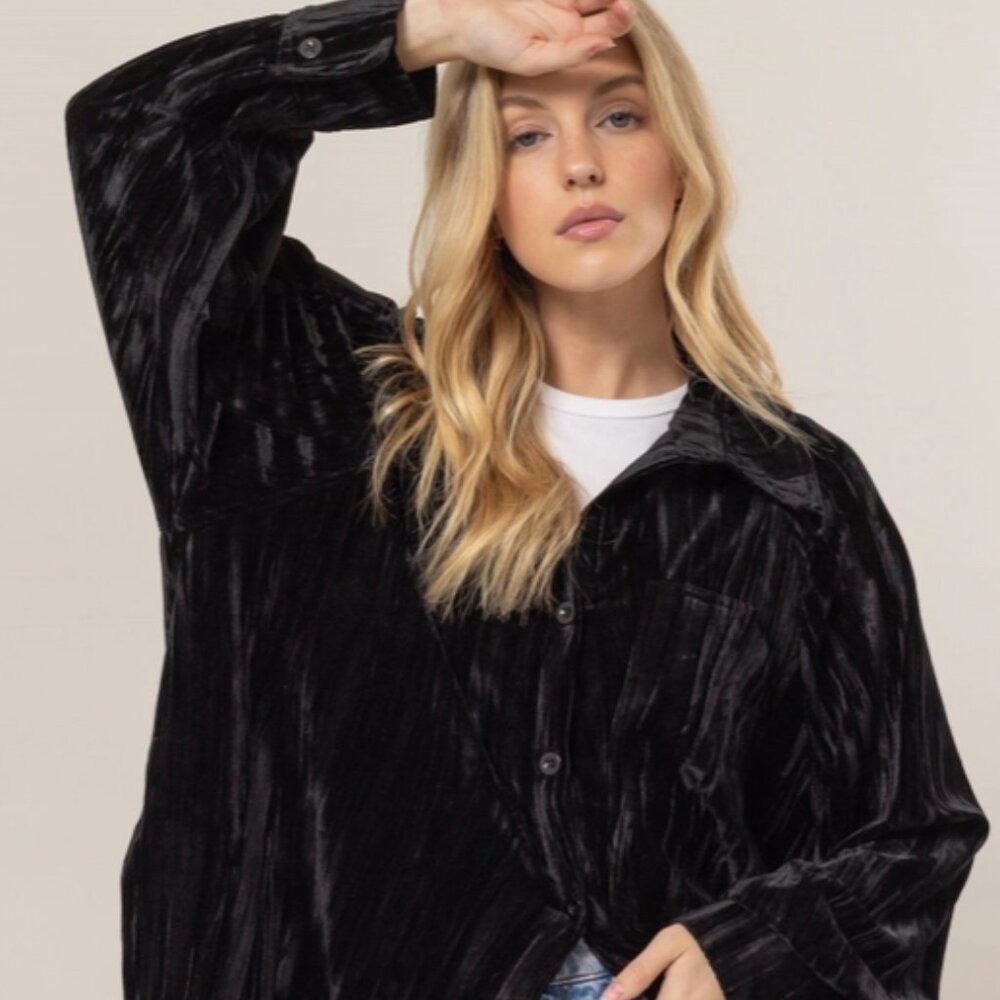 Oversized Velvet Button-Up Shirt Jacket